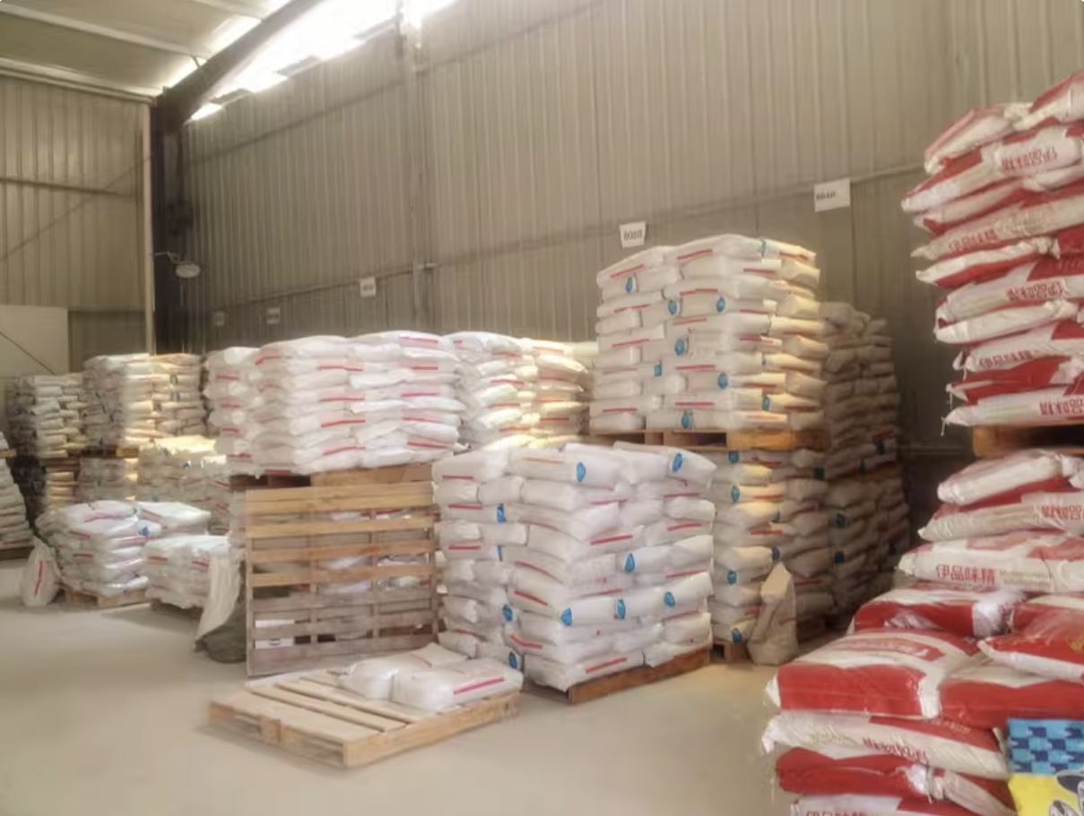 Factory warehouse and bagged materials